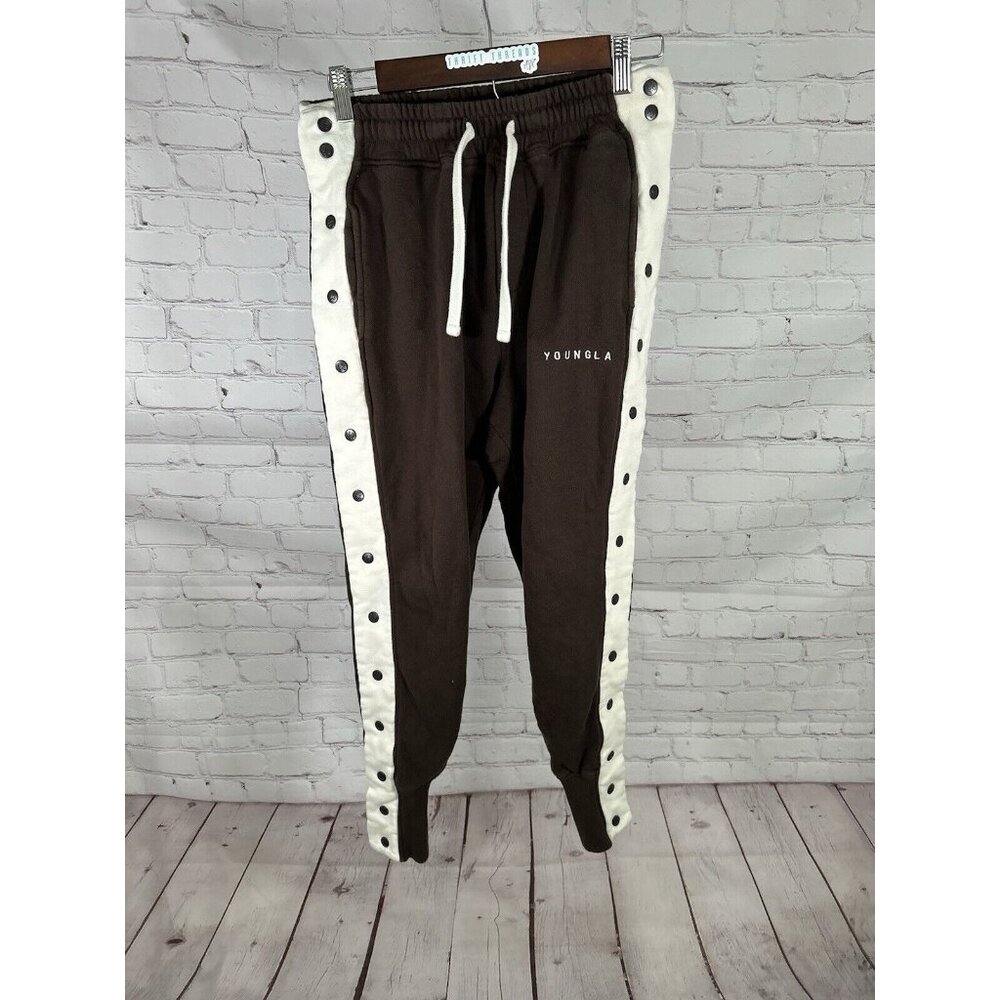 Youngla White Brown Tear Away Side Snaps Jogger Sweat Pants Men’s M (28 x 27)